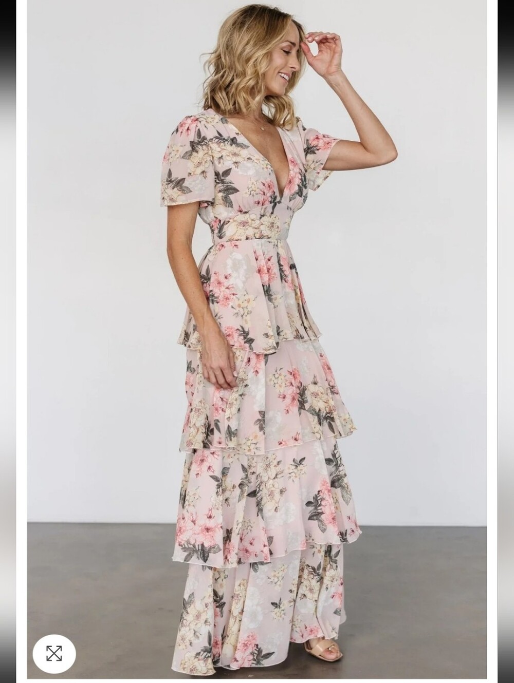NWT Baltic Born Montaigne Maxi Dress Chiffon Pale Blush Floral Women's Large - Picture 2 of 14